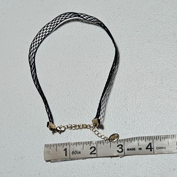 Goth Punk Black Mesh Choker Necklace Gold Tone Chain Adjustable Minimalist Women - Picture 5 of 5
